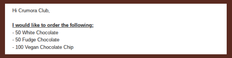 Email mockup showing order process